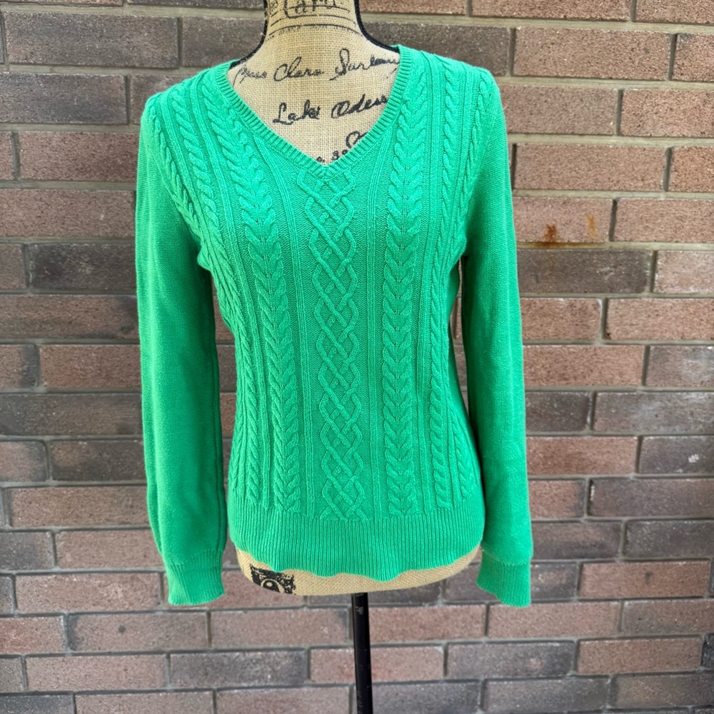 Chaps Emerald Green V-Neck Cable-Knit Sweater Size Large
